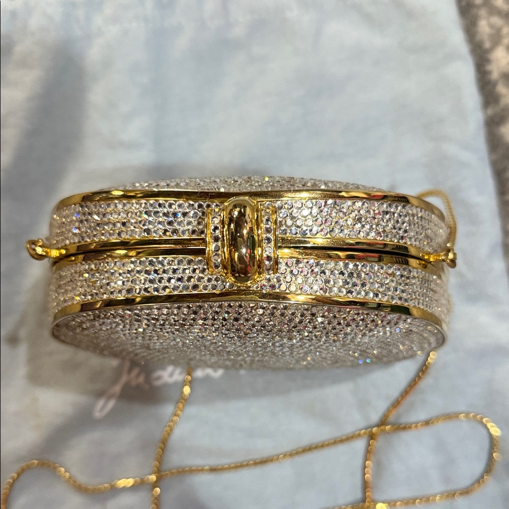 Vintage Judith Leiber Swarovski Crystal-Embellished Silver and Gold Clutch - Picture 6 of 8